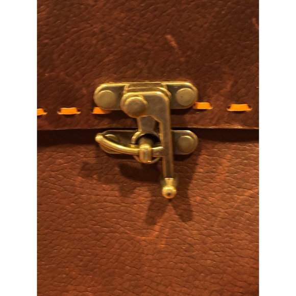 Handmade Brown Leather Messenger Bag Satchel Whipstitch Brass Latch Crossbody - Picture 3 of 17